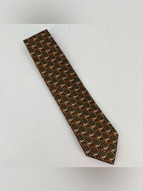 Ermenegildo Zegna Checkboard Circular Geometric Italian Made Woven Silk Tie Work